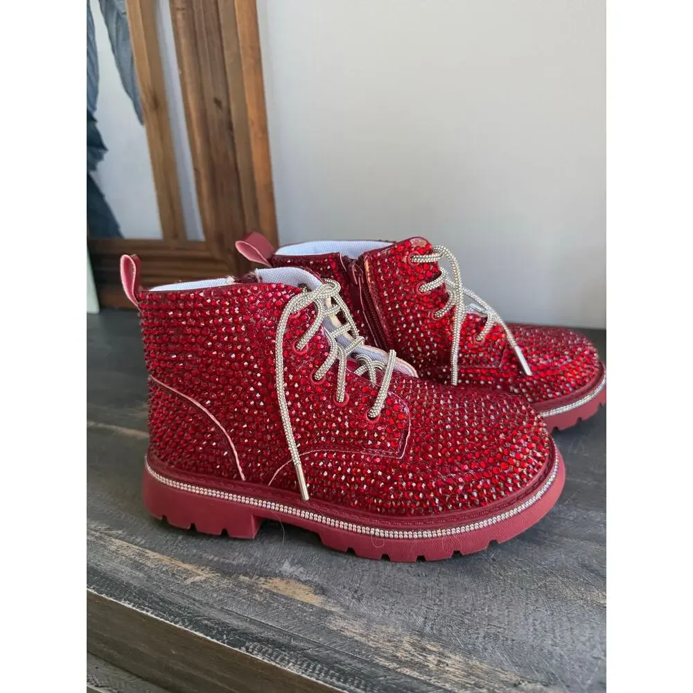 Lola + The Boys Crystal Ruby Boots Kids Size 34 / Big Kid 3 NWOT